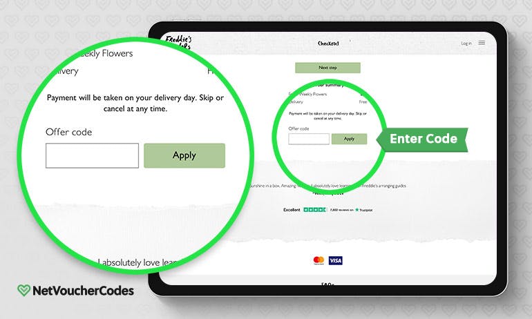 Where to enter your Freddies Flower’s Discount Code.