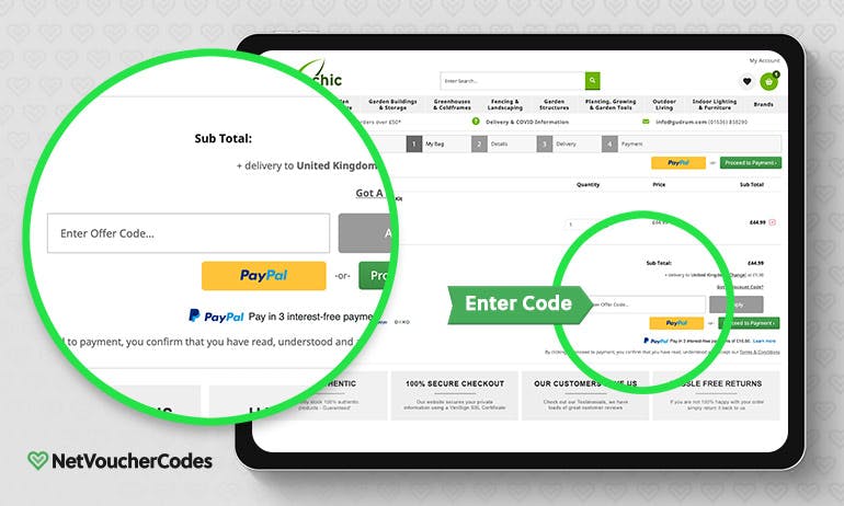 Where to enter your Garden Chic Discount Code.