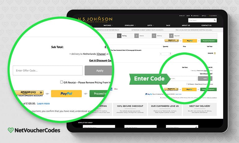 Where to enter your HS Johnson Voucher Code.