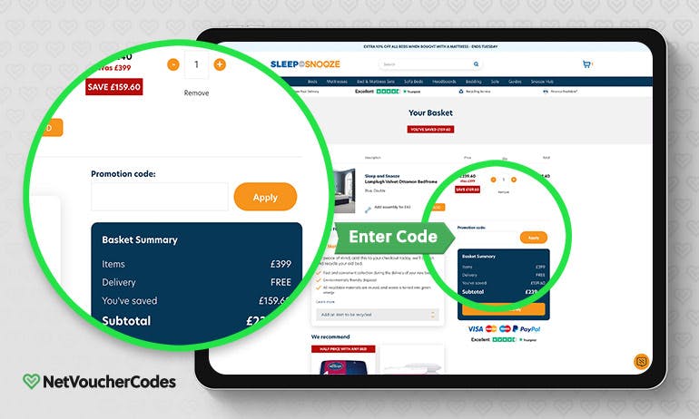 Where to enter your Sleep & Snooze discount code.