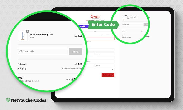 Where to enter your Swan discount code.
