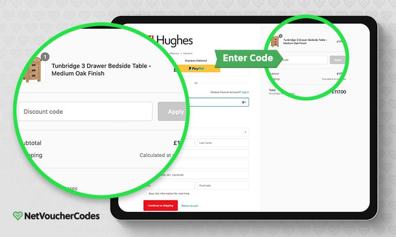 Where to enter your TJ Hughes discount code