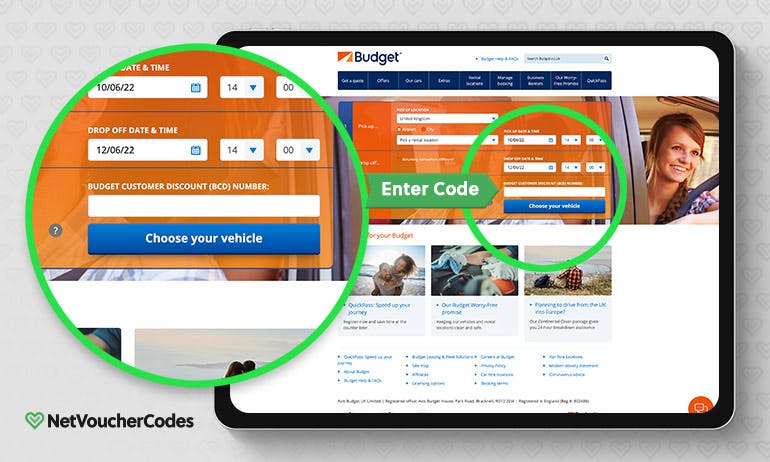 Where to enter your Budget Rent a Car discount code.