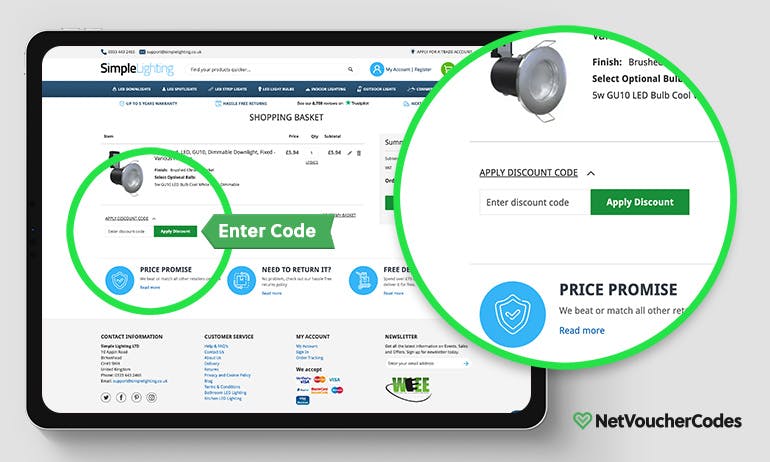Where to enter your Simple Lighting discount code.