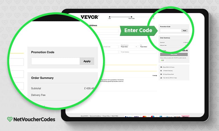 Where to enter your Vevor discount code.