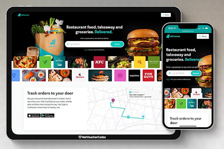 Deliveroo homepage and app